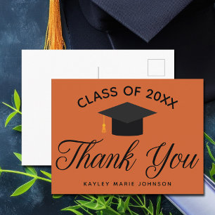 Orange Graduation Custom Class Monogram Thank You Postkarte