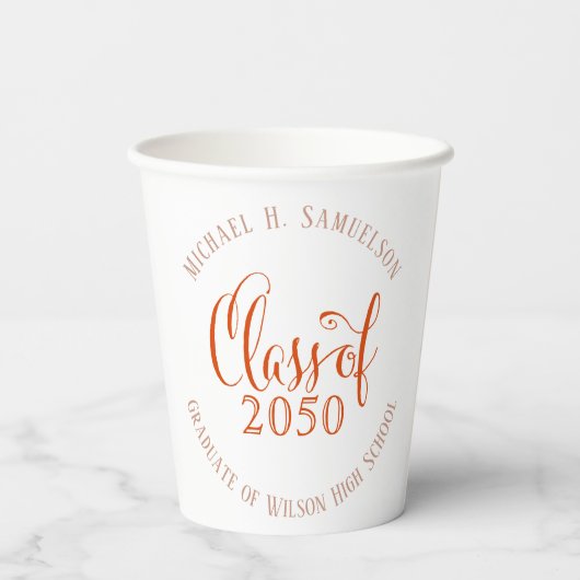 Orange Graduation Party Custom Classic Pappbecher (Rückseite)