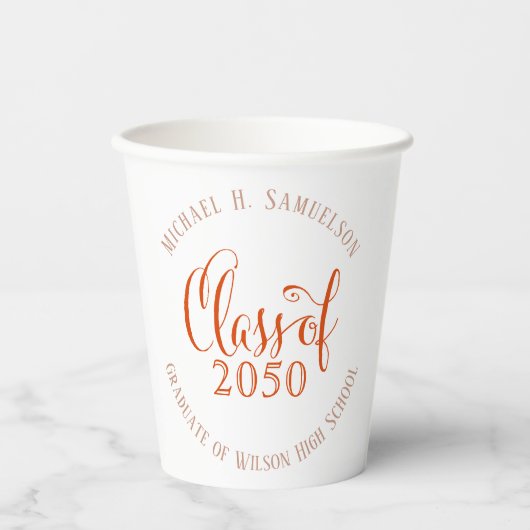 Orange Graduation Party Custom Classic Pappbecher (Vorderseite)