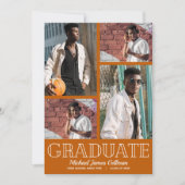 Orange Graduierungsparty mit mehreren Fotos Einladung (Vorderseite)