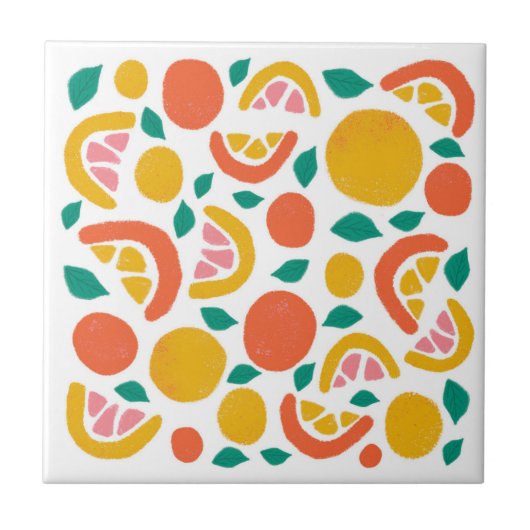 Orange Grapefruit Citrus Pattern Fliese (Vorderseite)