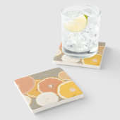 Orange Grapefruit und Lemon Citrus Illustration Steinuntersetzer (Seitenansicht)
