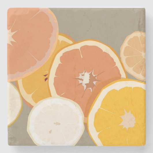 Orange Grapefruit und Lemon Citrus Illustration Steinuntersetzer (Vorderseite)