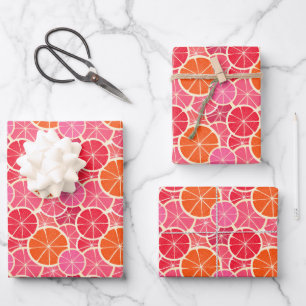 Orange & Grapefruit Zitrusfrüchte Muster Geschenkpapier Set