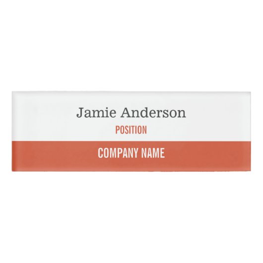 Orange & Grau Beruflich Name Tag Namenschild (Vorderseite)