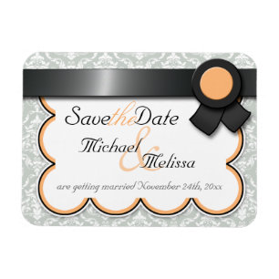 Orange & Grau Damask Save the Date flaches Magnet