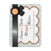 Orange & Grau Damask Save the Date flaches Magnet (Vertikal)