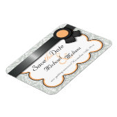 Orange & Grau Damask Save the Date flaches Magnet (Linke Seite)