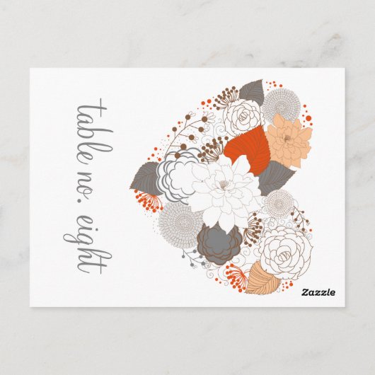 Orange & Grau Herz Blume Tischnummer Postkarte (Rückseite)
