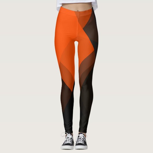 Orange Grau Schwarz Modernes geometrisches Muster Leggings (Vorderseite)