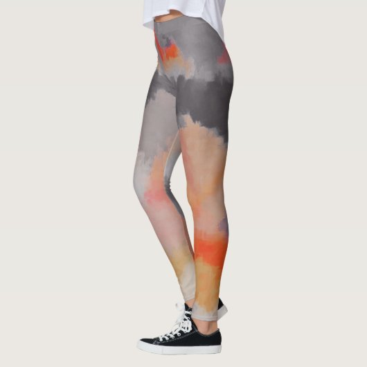 Orange graue abstrakte Malerei Leggings (Links)