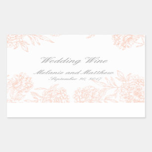 Orange Graue Blumen Vintage Hochzeitswein Etikett Rechteckiger Aufkleber