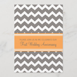 Orange Graue Chevron 1. Hochzeitstag-Einladung Einladung
