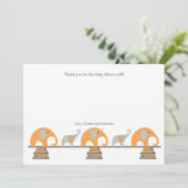 Orange graue Elefantbuch-Babyparty danken Ihnen Dankeskarte (Stehend Vorderseite)