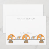 Orange graue Elefantbuch-Babyparty danken Ihnen Dankeskarte (Vorne/Hinten)