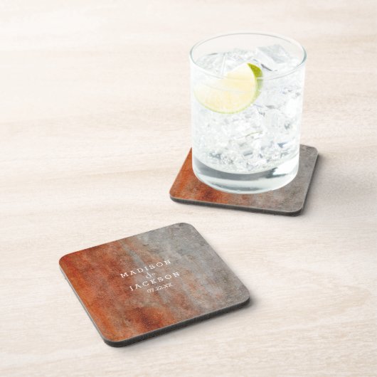 Orange-graue Hochzeitsstimmung im Herbst Getränkeuntersetzer (Rechte Seite)