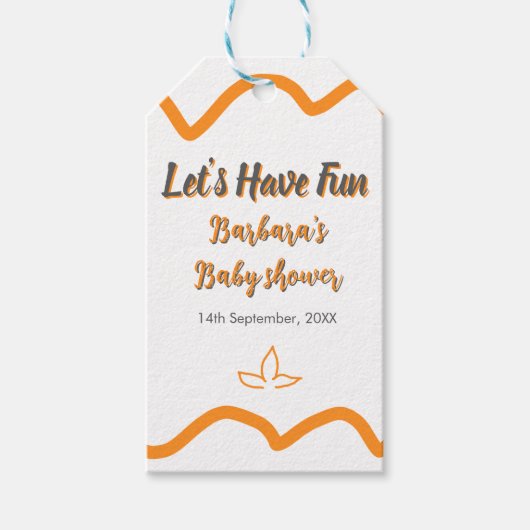 Orange graue Retro spanische Babydusche boho moder Geschenkanhänger (Vorderseite)