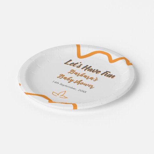 Orange graue Retro spanische Babydusche boho moder Pappteller (Schrägansicht)