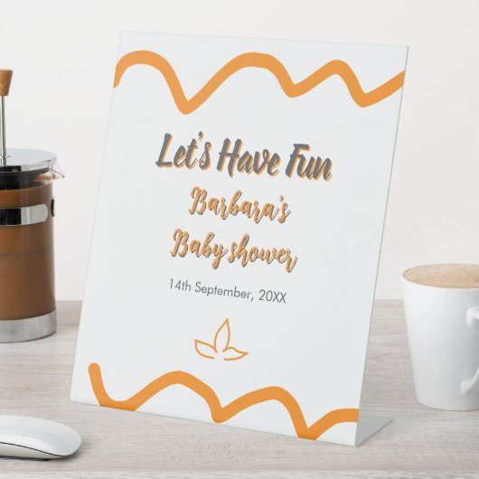 Orange graue Retro spanische Babydusche boho moder Sockelschild (In Situ)