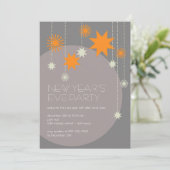 Orange grauer moderner Stern-Feuerwerks-Scheinball Einladung (Stehend Vorderseite)