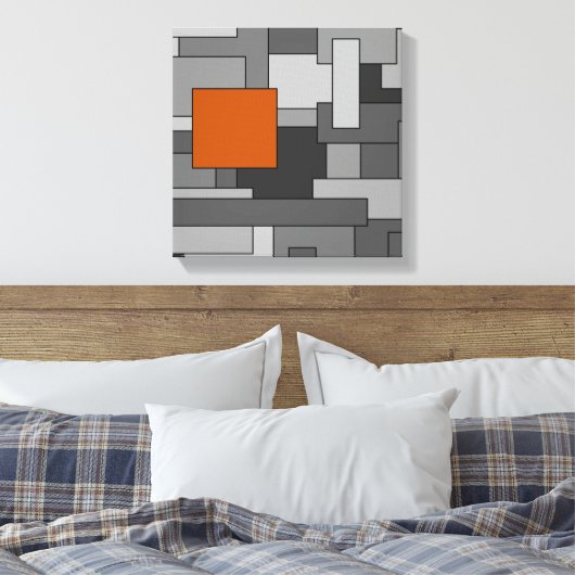 Orange Gray Abstrakt Geometric Art Leinwanddruck (Insitu (Schlafzimmer))