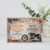 Orange Gray Biker Motorrad Hochzeit retten das Dat Save The Date (Stehend Vorderseite)