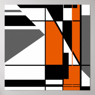 Orange Gray Black Mosaic like Abstract Design Poster