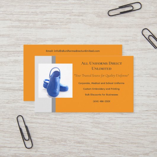 Orange Gray Blue Medical Clogs Uniform Visitenkarte (Vorderseite/Rückseite Beispiel)