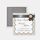 Orange & Gray Damask Speichern Sie das Datumsfenst Magnet (Vorderseite/Rückseite)