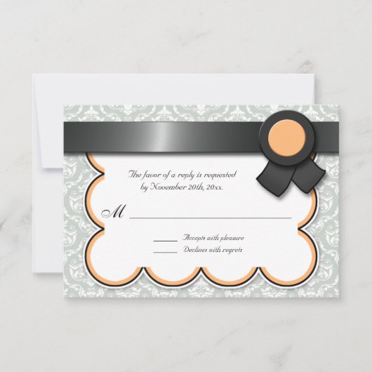 Orange & Gray Damask Wedding Reply / RSVP Cards Karte (Vorderseite)