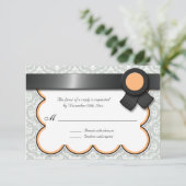 Orange & Gray Damask Wedding Reply / RSVP Cards Karte (Stehend Vorderseite)
