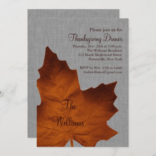 Orange & Gray Erntedank Dinner Einladung (Vorne/Hinten)