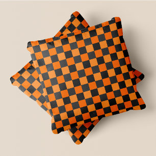 Orange & Gray Fun Retro Chic Checkered Squares Kissen