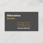 Orange Gray Headphones DJ Disk Jockey Visitenkarte (Rückseite)