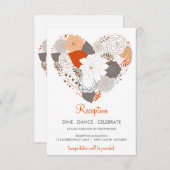 Orange Gray Heart Blume Hochzeitsticket Begleitkarte (Vorne/Hinten)