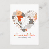 Orange Gray Heart Blume Hochzeitsticket Begleitkarte (Rückseite)