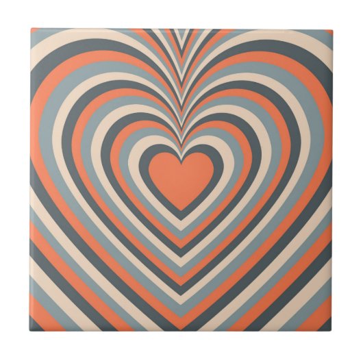 Orange Gray Hypnotic Heart Liebe Pattern Fliese (Vorderseite)