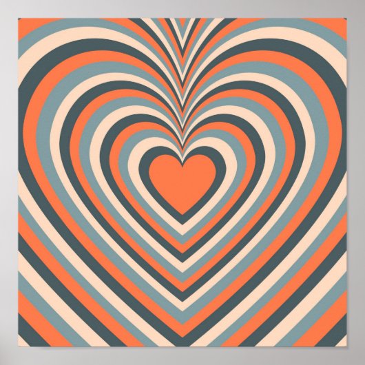Orange Gray Hypnotic Heart Liebe Pattern Poster (Vorne)