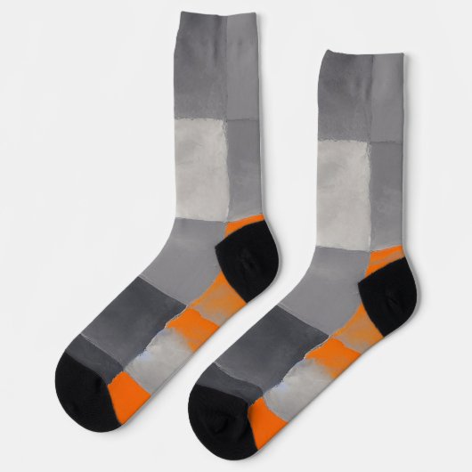 Orange Gray Kariert Checkered Socken (Linkes Detail)