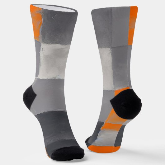 Orange Gray Kariert Checkered Socken (Gewinkelt)