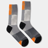 Orange Gray Kariert Checkered Socken (Rechts)