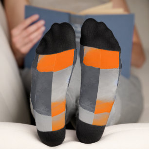 Orange Gray Kariert Checkered Socken