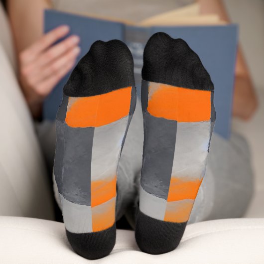 Orange Gray Kariert Checkered Socken (Unterseite)