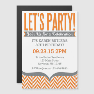 Orange Gray Modern Magnetic Birthday Einladungen