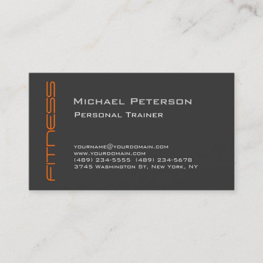 Orange Gray Personal Trainer Sport Business Card Visitenkarte (Vorderseite)