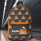 Orange gray steam train kids named bedruckter rucksack