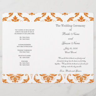 Orange Gray Vintag Damask Wedding Program