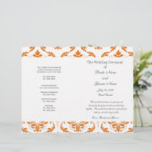 Orange Gray Vintag Damask Wedding Program (Stehend Vorderseite)