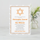 Orange Gray White Traditional Bar Mitzvah Einladung (Stehend Vorderseite)