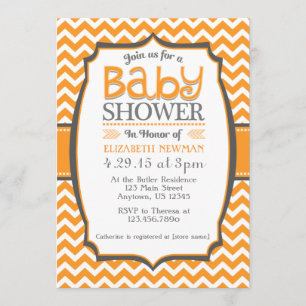 Orange Gray Zickzack Baby Dusche Einladung